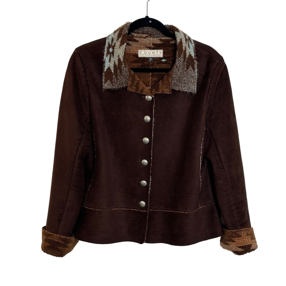 County Clothing Company Faux Suede Fleece Lined Jacket Size XL‎ Brown Southwest